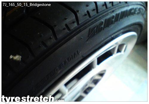 An example of tyre stretch: 165/50 R15 on 7.0J – BRIDGESTONE