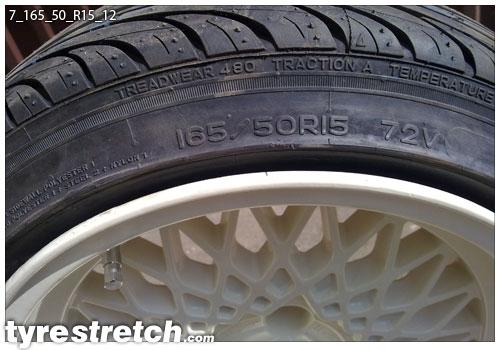 An example of tyre stretch: 165/50 R15 on 7.0J