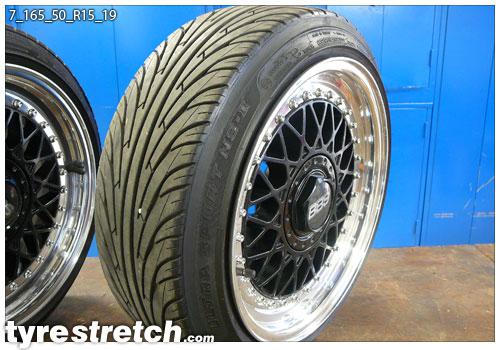 An example of tyre stretch: 165/50 R15 on 7.0J – NANKANG (BBS)