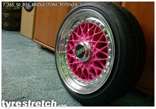 An example of tyre stretch: 165/50 R15 on 7.0J – BRIDGESTONE (BBS)