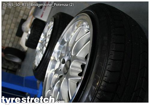 An example of tyre stretch: 165/50 R15 on 7.0J – BRIDGESTONE