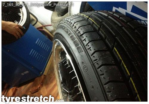 An example of tyre stretch: 165/50 R15 on 7.0J – BRIDGESTONE