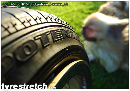 An example of tyre stretch: 165/50 R15 on 7.0J – BRIDGESTONE