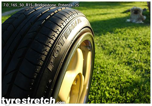 An example of tyre stretch: 165/50 R15 on 7.0J – BRIDGESTONE