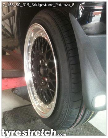 An example of tyre stretch: 165/50 R15 on 7.0J – BRIDGESTONE