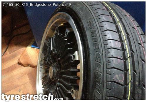 An example of tyre stretch: 165/50 R15 on 7.0J – BRIDGESTONE