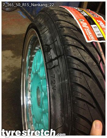An example of tyre stretch: 165/50 R15 on 7.0J – NANKANG