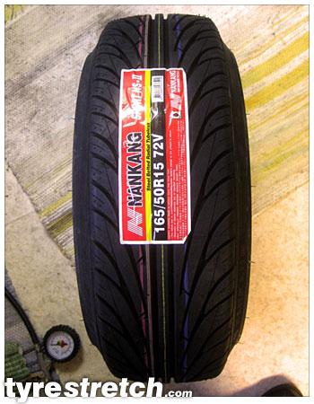 An example of tyre stretch: 165/50 R15 on 7.0J – NANKANG