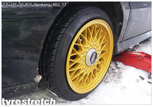 An example of tyre stretch: 165/50 R15 on 7.0J – NANKANG (BBS)