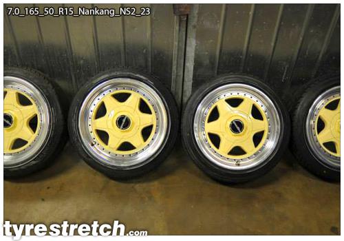 An example of tyre stretch: 165/50 R15 on 7.0J – NANKANG (SPEEDLINE)