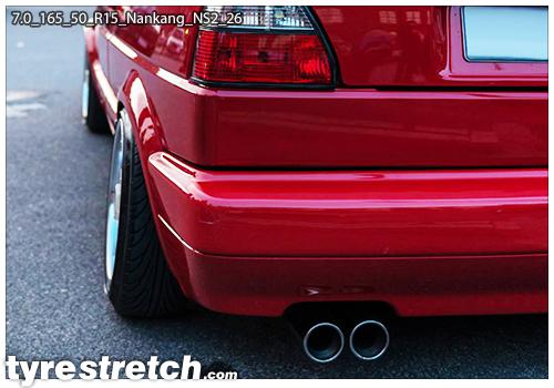 An example of tyre stretch: 165/50 R15 on 7.0J – NANKANG