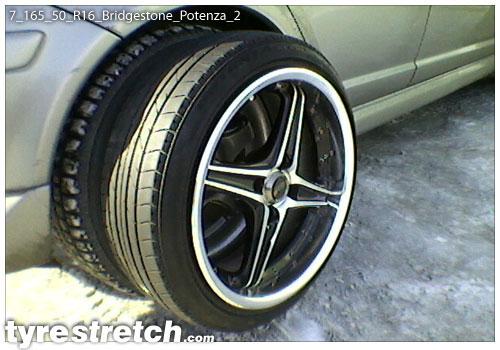 An example of tyre stretch: 165/50 R16 on 7.0J – BRIDGESTONE