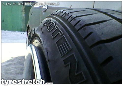 An example of tyre stretch: 165/50 R16 on 7.0J – BRIDGESTONE