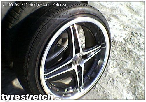 An example of tyre stretch: 165/50 R16 on 7.0J – BRIDGESTONE