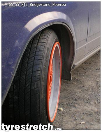 An example of tyre stretch: 165/55 R15 on 7.0J – BRIDGESTONE