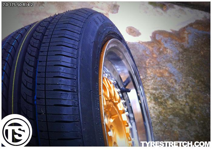 An example of tyre stretch: 175/50 R14 on 7.0J