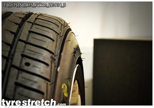 An example of tyre stretch: 175/50 R15 on 7.0J – FALKEN