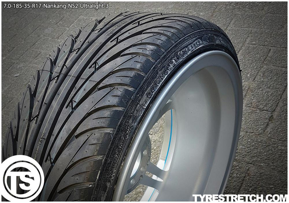 An example of tyre stretch: 185/35 R17 on 7.0J – NANKANG (ULTRALITE)