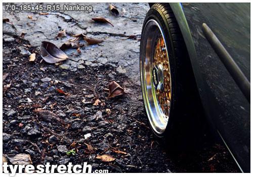 An example of tyre stretch: 185/45 R15 on 7.0J – NANKANG