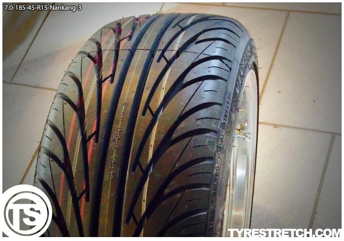 An example of tyre stretch: 185/45 R15 on 7.0J – NANKANG