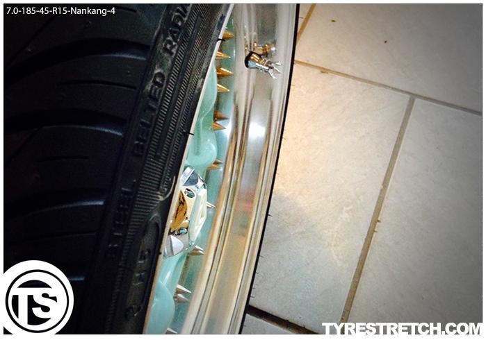 An example of tyre stretch: 185/45 R15 on 7.0J – NANKANG