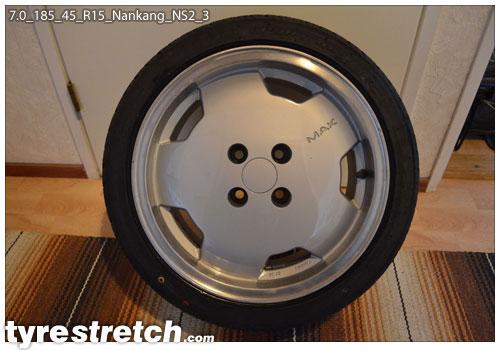 An example of tyre stretch: 185/45 R15 on 7.0J – NANKANG