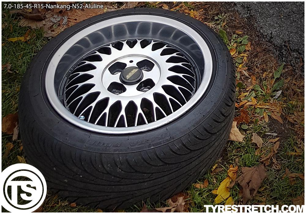 An example of tyre stretch: 185/45 R15 on 7.0J – NANKANG (ALULINE)