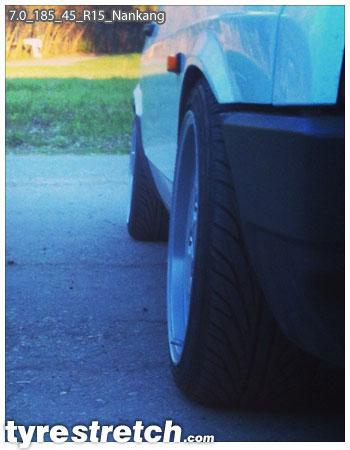 An example of tyre stretch: 185/45 R15 on 7.0J – NANKANG