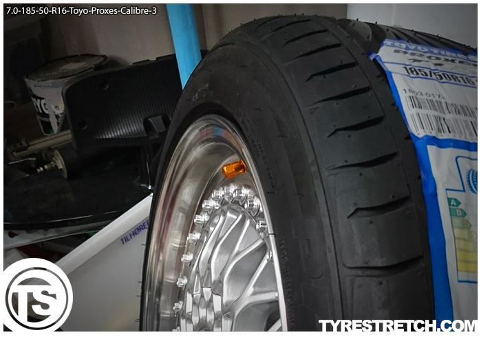 An example of tyre stretch: 185/50 R16 on 7.0J – TOYO (CALIBRE)