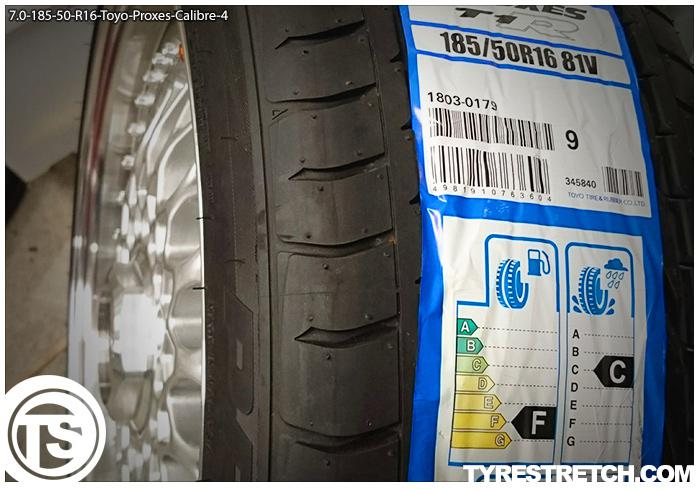 An example of tyre stretch: 185/50 R16 on 7.0J – TOYO (CALIBRE)