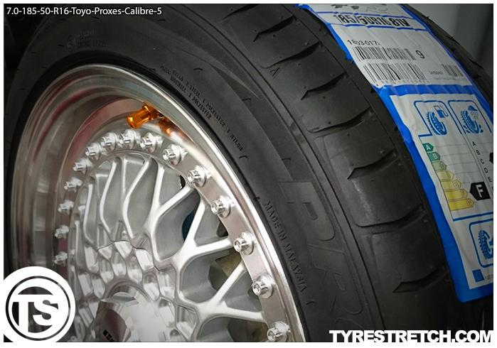 An example of tyre stretch: 185/50 R16 on 7.0J – TOYO (CALIBRE)