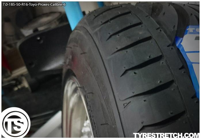 An example of tyre stretch: 185/50 R16 on 7.0J – TOYO (CALIBRE)