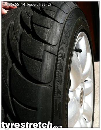 An example of tyre stretch: 185/55 R14 on 7.0J – FEDERAL