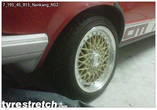 An example of tyre stretch: 195/45 R15 on 7.0J – NANKANG