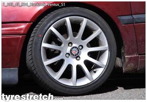 An example of tyre stretch: 195/45 R16 on 7.0J – HANKOOK