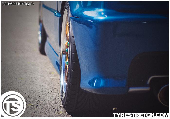 An example of tyre stretch: 195/45 R16 on 7.0J – TOYO