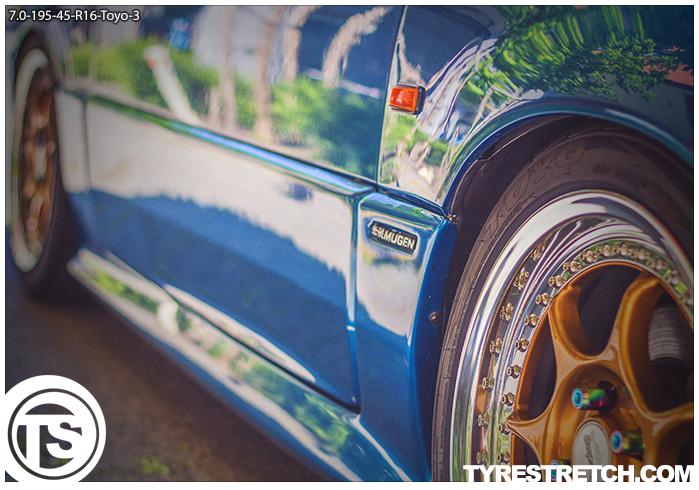 An example of tyre stretch: 195/45 R16 on 7.0J – TOYO