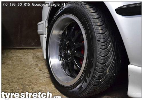 An example of tyre stretch: 195/50 R15 on 7.0J – GOODYEAR