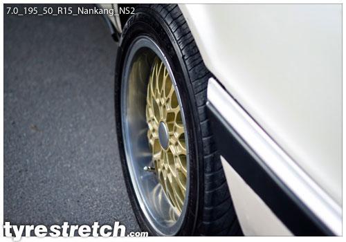 An example of tyre stretch: 195/50 R15 on 7.0J – NANKANG