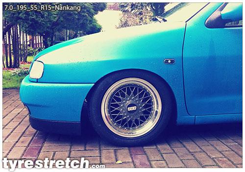 An example of tyre stretch: 195/55 R15 on 7.0J – NANKANG