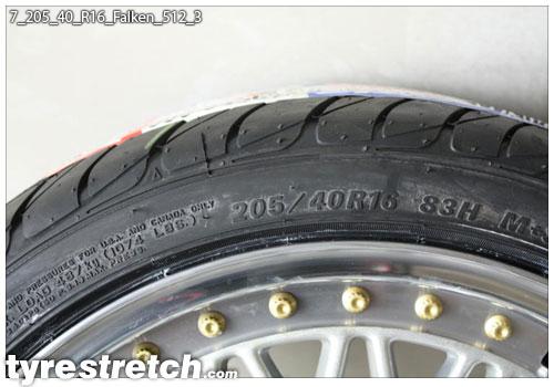 An example of tyre stretch: 205/40 R16 on 7.0J – FALKEN