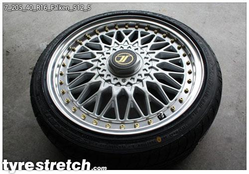 An example of tyre stretch: 205/40 R16 on 7.0J – FALKEN