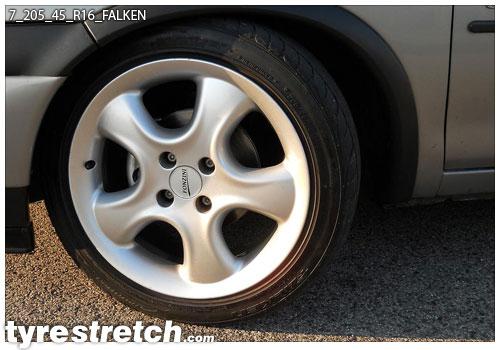 An example of tyre stretch: 205/45 R16 on 7.0J – FALKEN