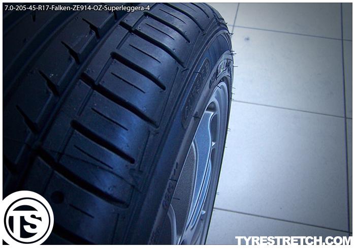 An example of tyre stretch: 205/45 R17 on 7.0J – FALKEN (OZ)