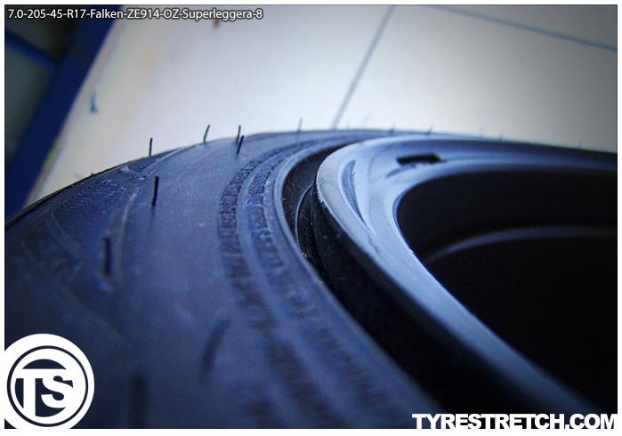 An example of tyre stretch: 205/45 R17 on 7.0J – FALKEN (OZ)