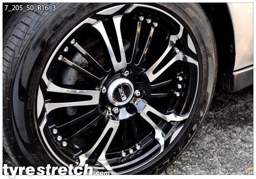 An example of tyre stretch: 205/50 R16 on 7.0J