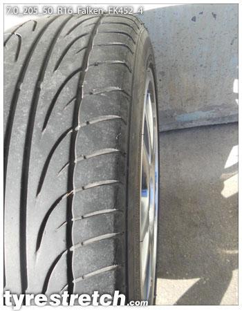 An example of tyre stretch: 205/50 R16 on 7.0J – FALKEN