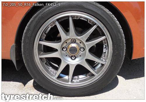 An example of tyre stretch: 205/50 R16 on 7.0J – FALKEN