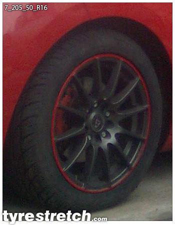 An example of tyre stretch: 205/50 R16 on 7.0J