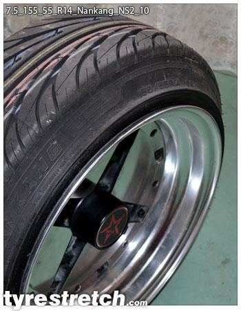 An example of tyre stretch: 155/55 R14 on 7.5J – NANKANG